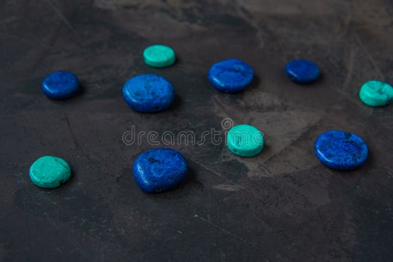 Decorative Blue Stones on a Dark Background Stock Image Image of