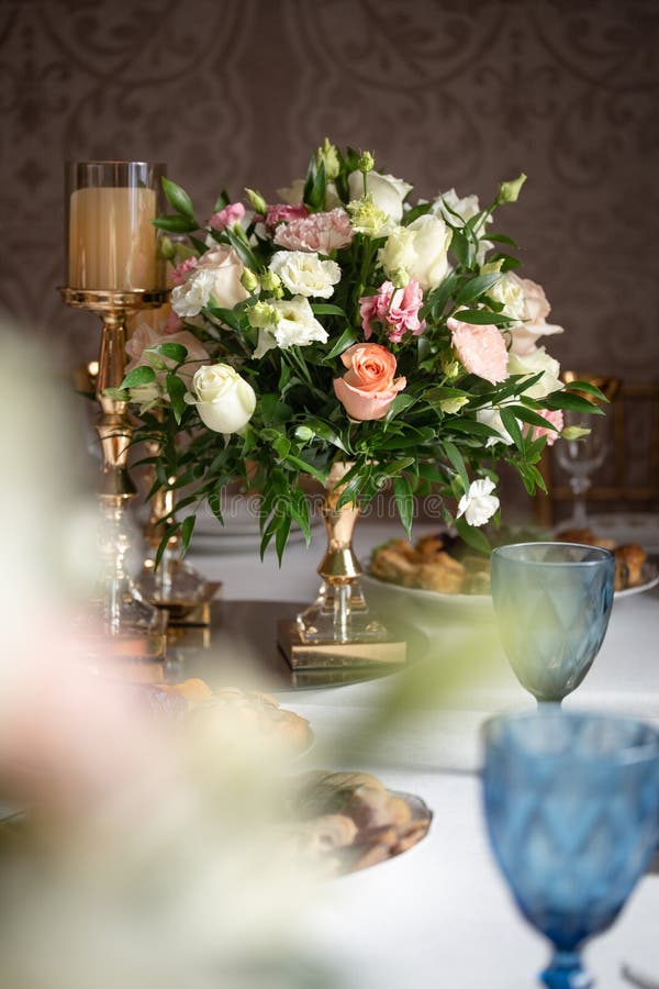 Decorative bouquet of flowers on the table. event design royalty free stock image