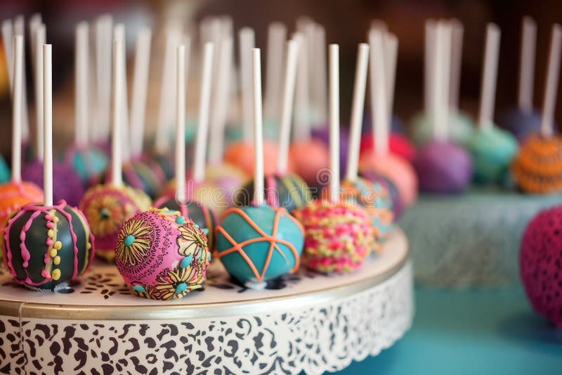 Decorative Cake Pops in Whimsical Style with Bright Colors and Bold