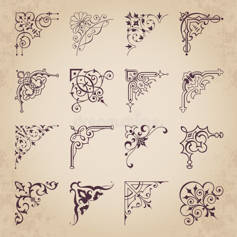 Vector set of various ornamental corners in vintage style. Vector set of various ornamental corners in vintage style