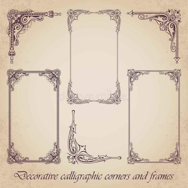 Collection of various ornamental corners and frames in vintage style. Collection of various ornamental corners and frames in vintage style