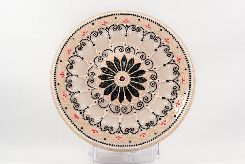 Decorative Ceramic Dish Painted with Hands. Art, Handmade. Stock Image