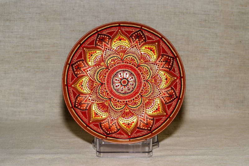 Decorative Ceramic Dish Painted with Hands. Art, Handmade. Stock Image