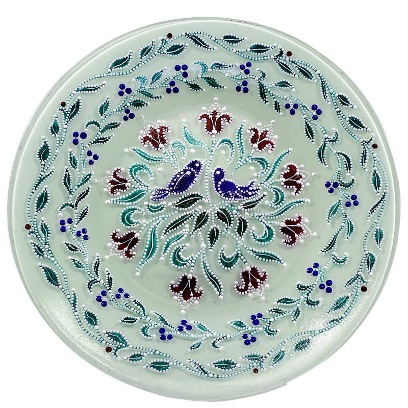 Decorative Ceramic Dish Painted with a Circular Pattern, Isolated on a