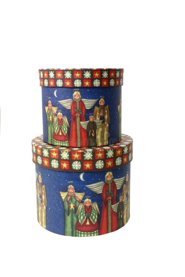 Decorative Christmas Boxes Over White Stock Image  Image of stacked