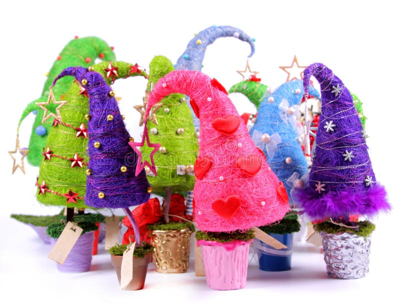 Decorative Christmas Trees in Pots Stock Photo Image of gold, happy 236903874