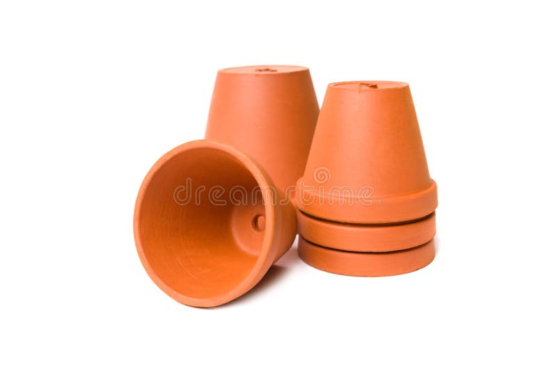 Decorative Clay Flower Pots Isolated on the White Stock Photo Image