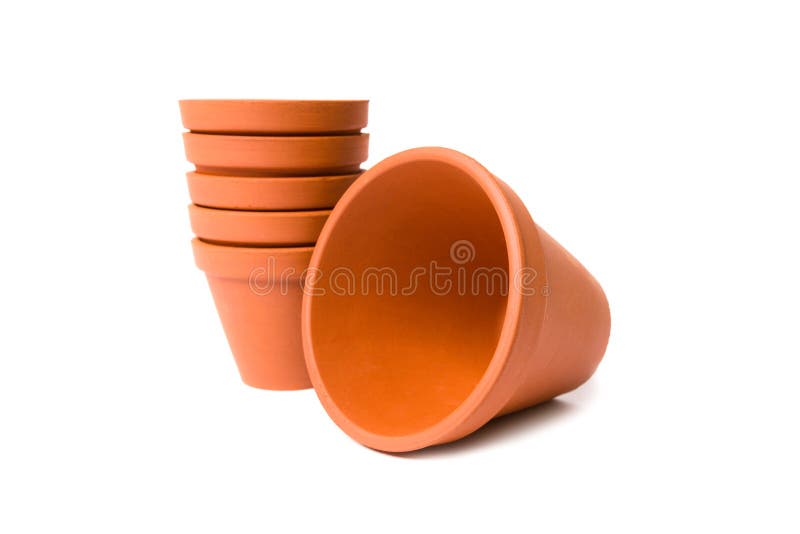Decorative Clay Flower Pots Isolated on the White Stock Photo Image