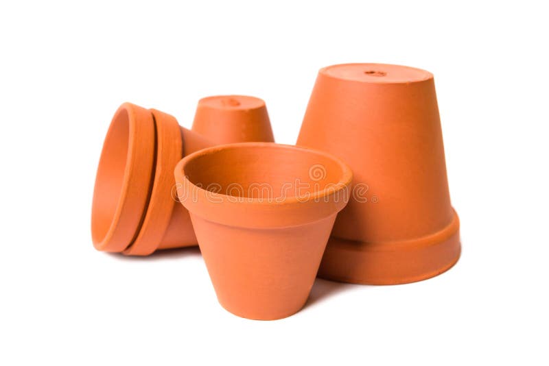 Decorative Clay Flower Pots Isolated on the White Stock Photo Image