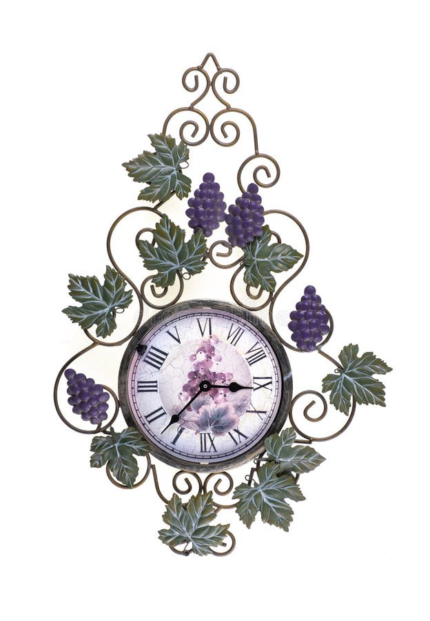 Decorative clock with grape leaves isolated on white decorative clock with grape leaves isolated on white background royalty-vrije stock fotografie