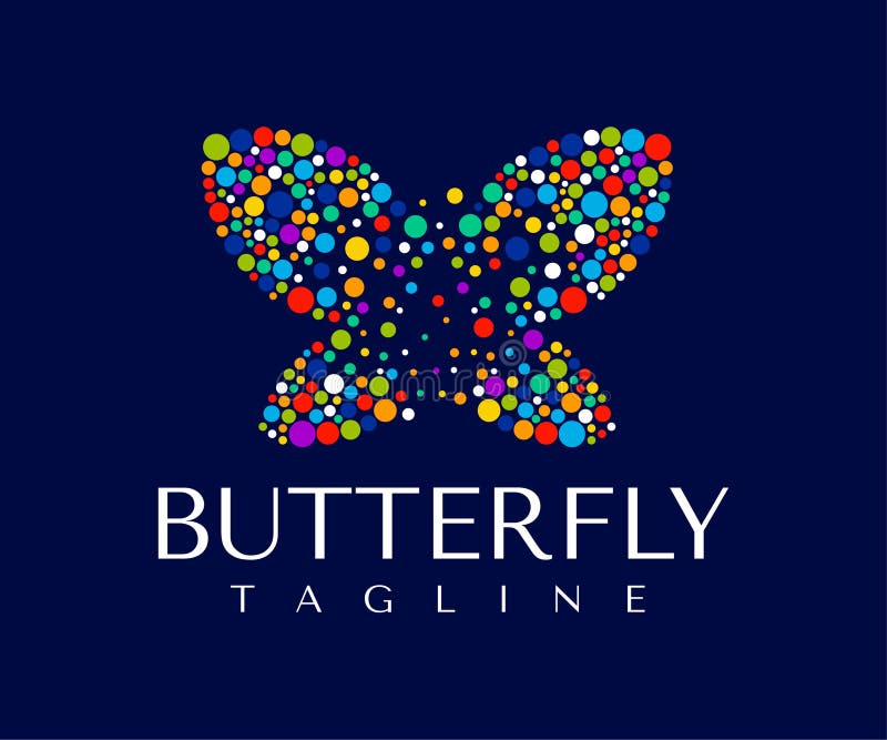 Decorative Colorful Dots Butterfly Logo Design. Detailed Circle