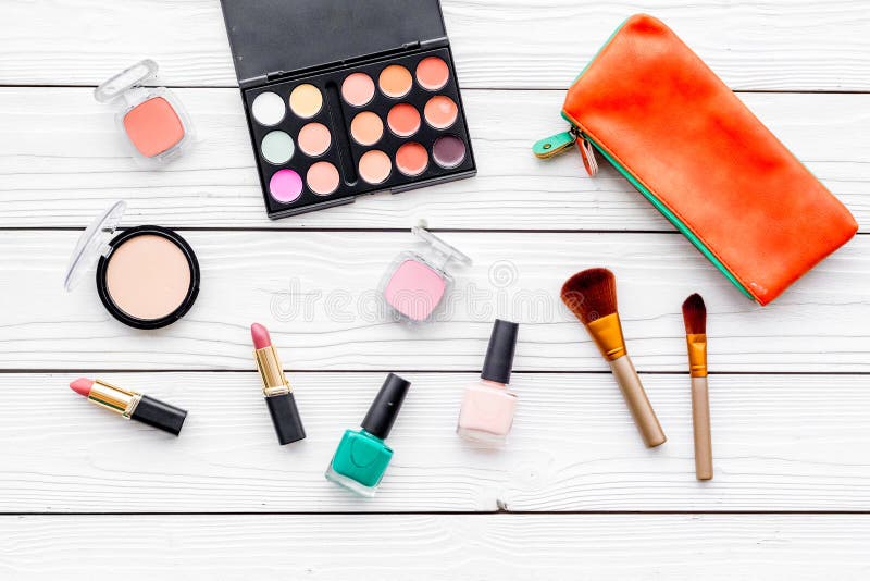 Download Decorative Cosmetics For Make Up On White Desk Background ...