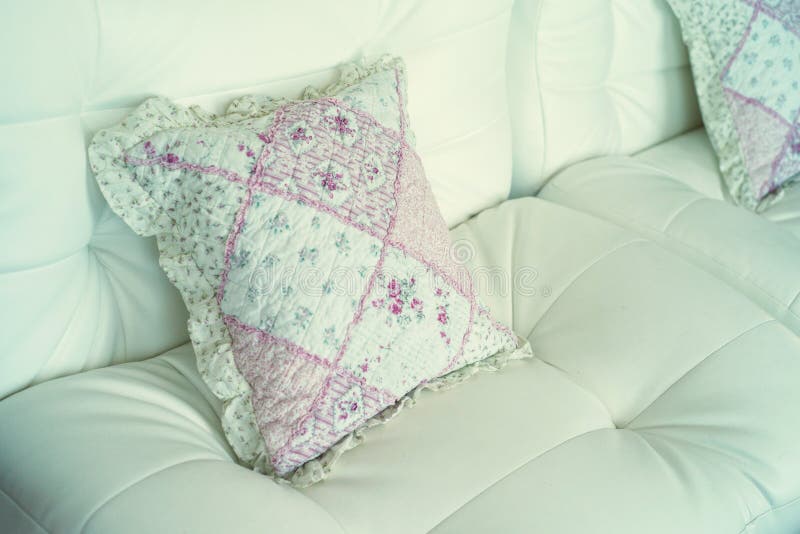 Decorative Cushion on White Leather Sofa Stock Photo Image of loft