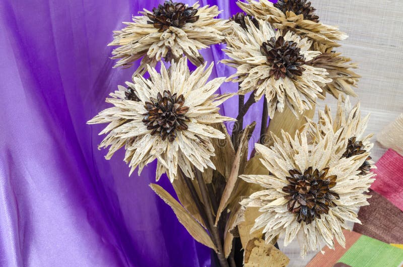 Decorative Dried Bananas for Handmade Flower on a Cloth Backgro Stock