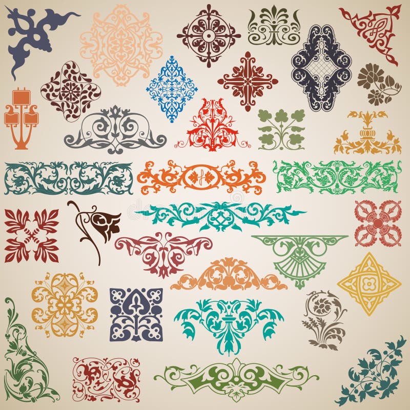 Decorative elements and patterns in the vector