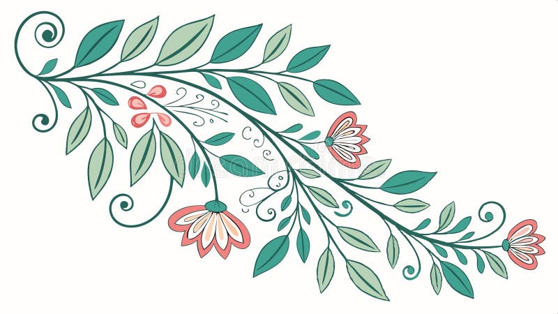 Decorative floral branch ornament with stylized leaves and dots. vector design Generative AI stock illustration