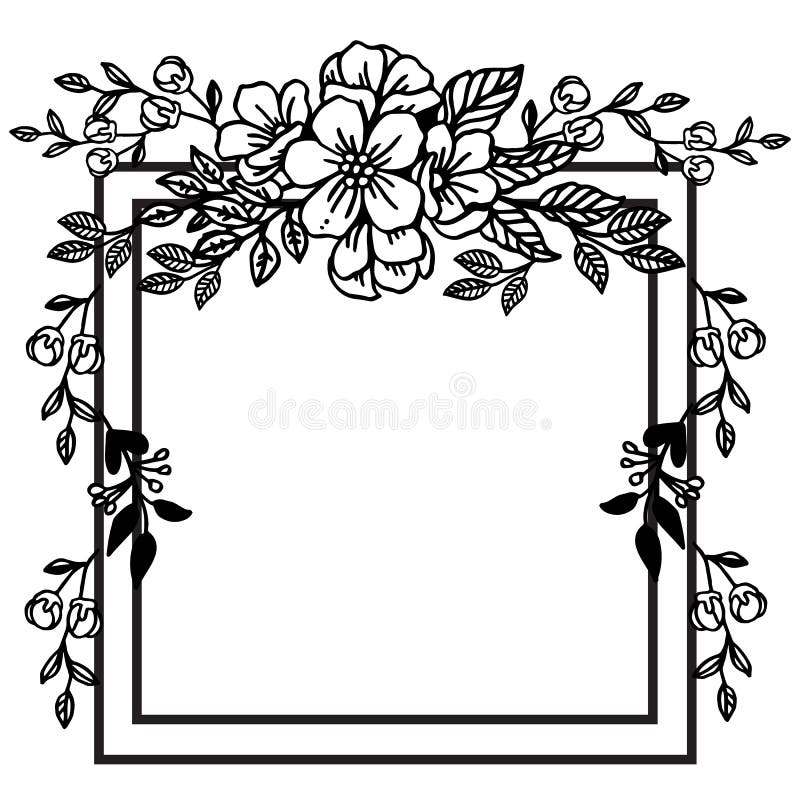 Decorative of Flower Frame, in Black and White Colors, Template for