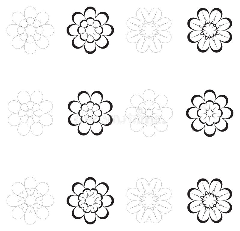 Decorative flowers for design black and white