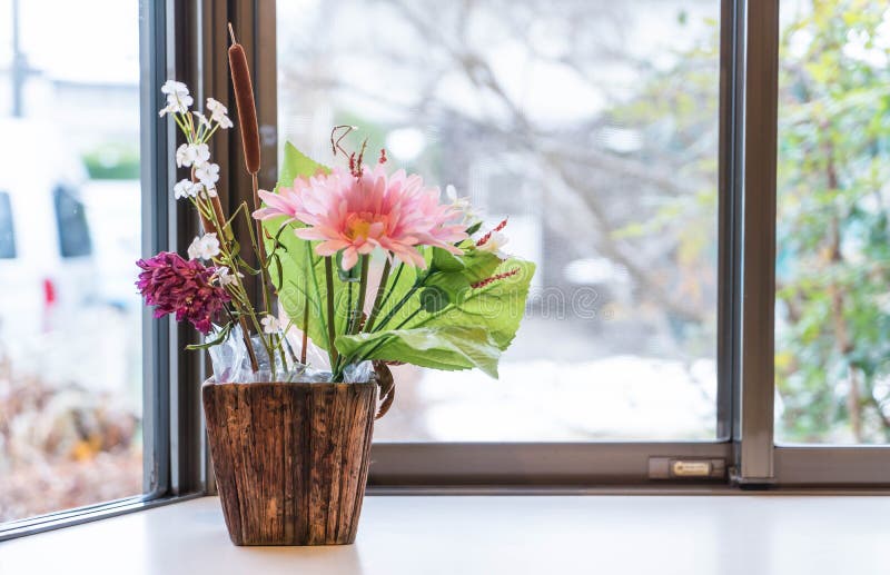 Decorative flowers in vase stock image. Image of nature 95352815