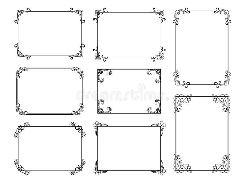 Decorative frame set with old filigree swirls for menu book. Vector ornamental elegant floral vintage borders