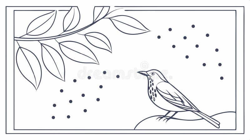 Decorative framed design with a bird perched on a leafy branch vector design Generative AI stock illustration