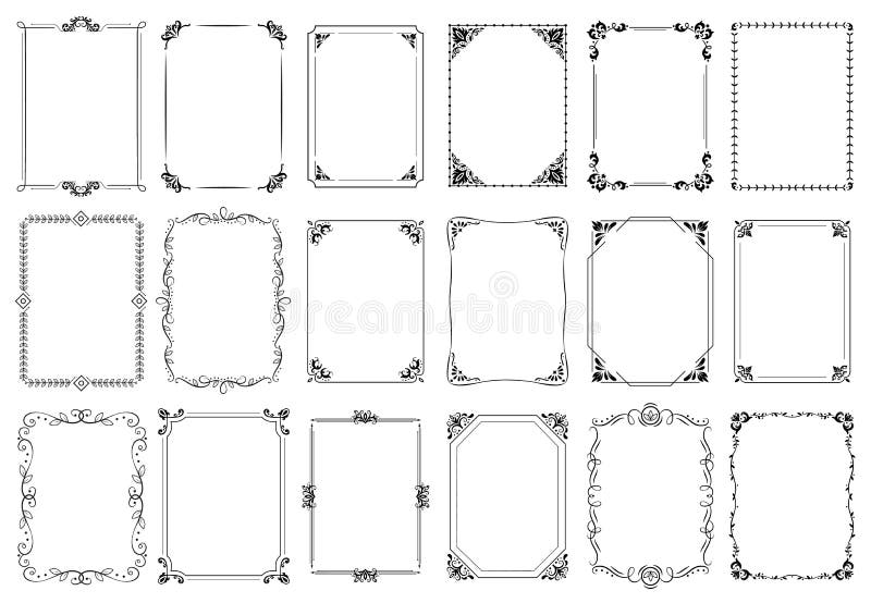 Decorative frames. Retro ornamental frame, vintage rectangle ornaments and ornate border vector set