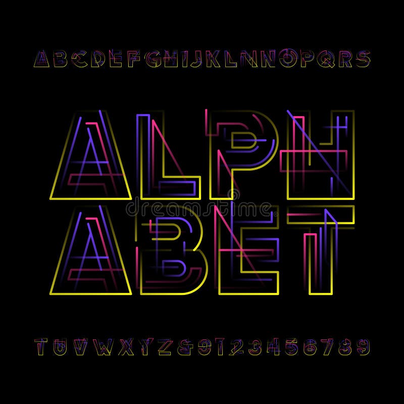 Decorative geometric alphabet font. Colorfull ype letters and numbers. royalty free illustration
