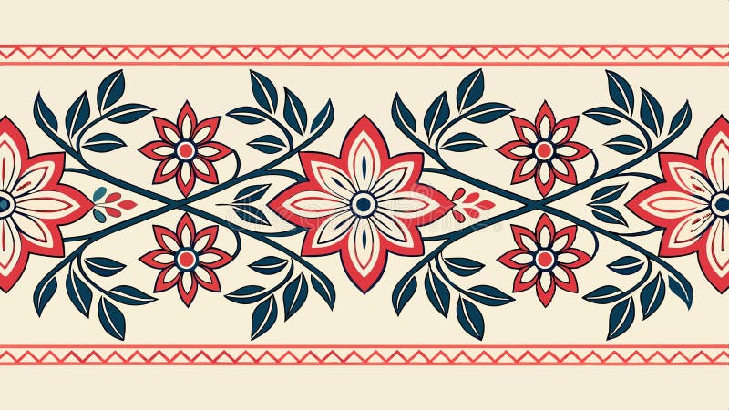 Decorative geometric floral border pattern with repeating elements vector design Generative AI stock illustration