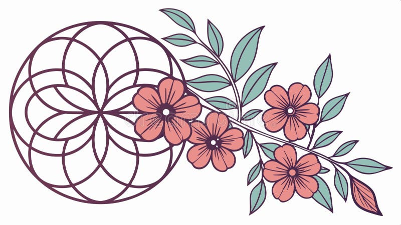 Decorative geometric floral pattern illustration. Abstract nature motif vector design Generative AI stock illustration