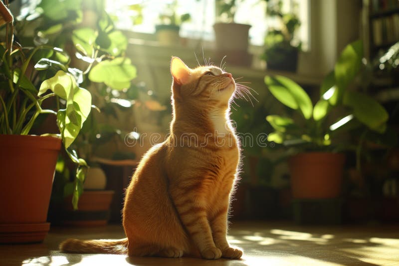 Decorative ginger cat on floor of cosy living room. royalty free stock photography