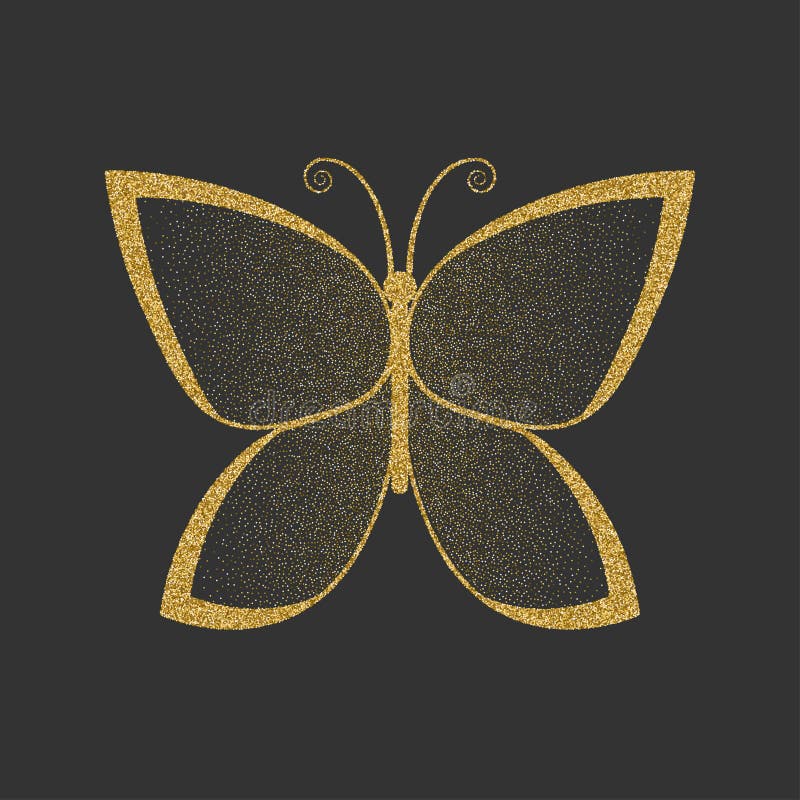 Decorative Gold Butterfly. An Elegant Silhouette. Item For Logo. Stock