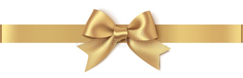 Decorative golden bow with horizontal ribbon isolated on white background. Vector illustration