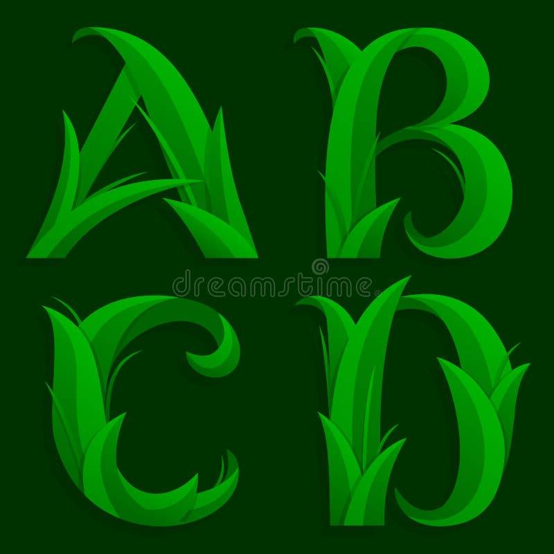 Decorative Grass Initial Letters A, B, C, D.