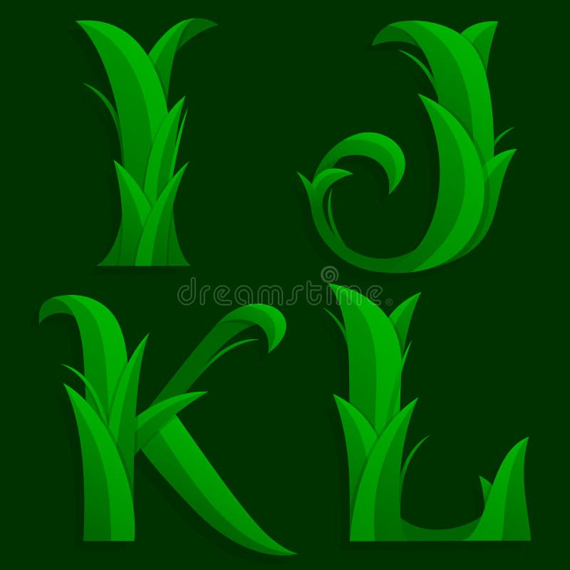 Decorative Grass Initial Letters I, J, K, L.