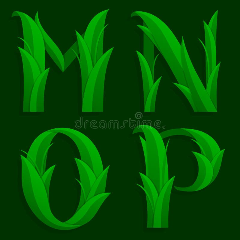 Decorative Grass Initial Letters M, N, O, P.