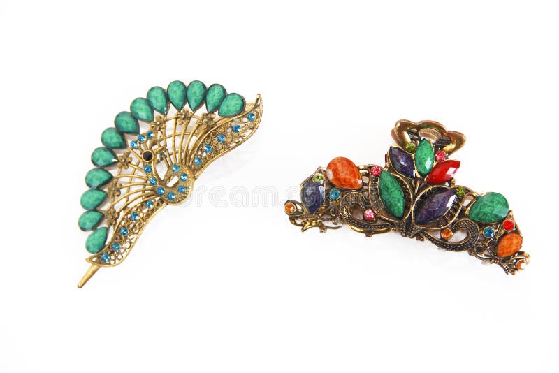 Decorative hair clip with a design of multicolored stones royalty free stock images