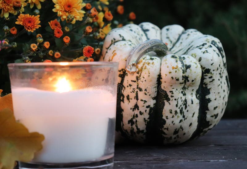 Decorative halloween pumpkins and candles. Autumn concept. stock image Decorative halloween pumpkins and candles. Autumn concept. stock image