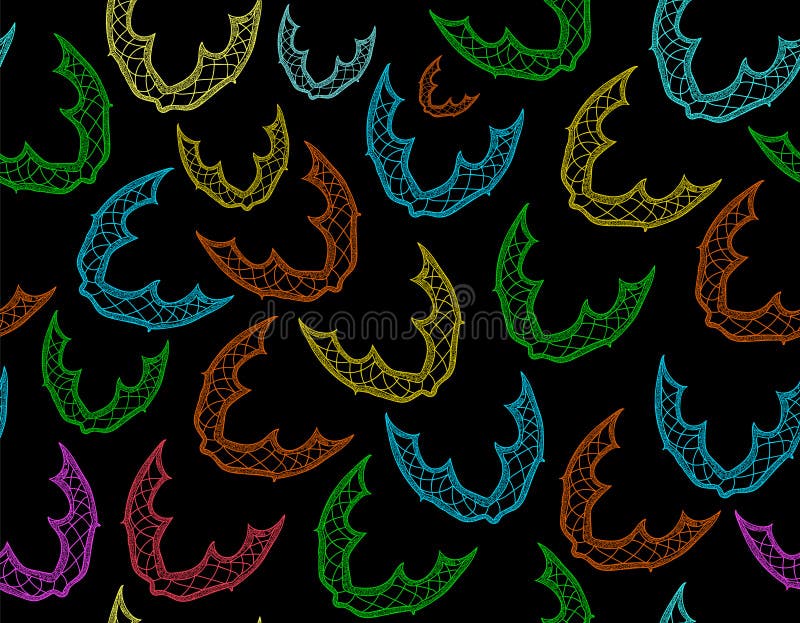 Decorative Halloween vector seamless pattern with handwritten multicolored flying figured bats royalty free illustration