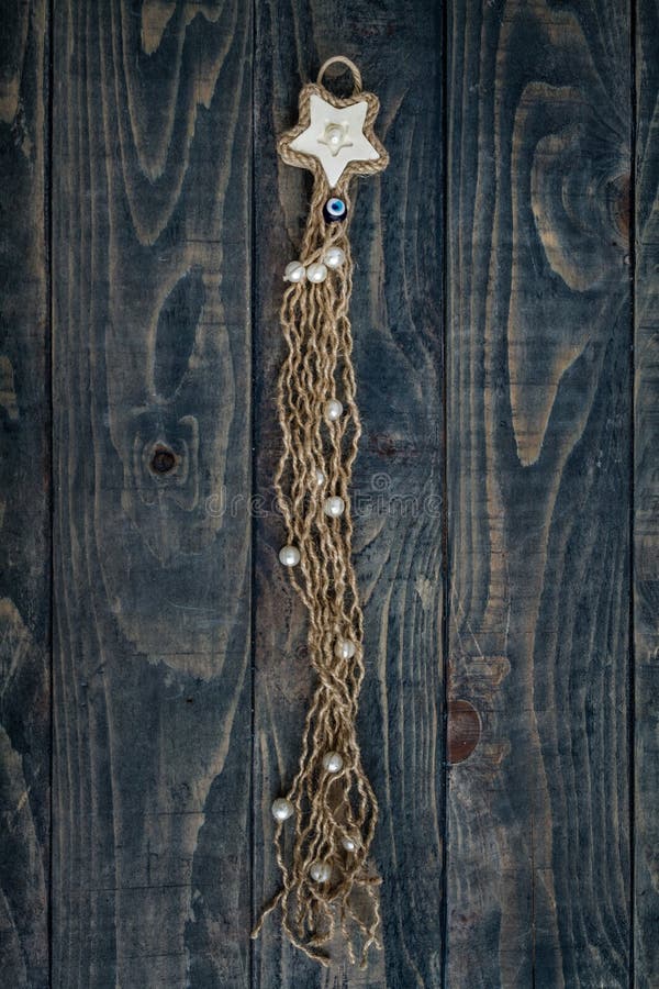 Decorative Handmade Wall Decor with Evil Eyes Beads and Jute Rope