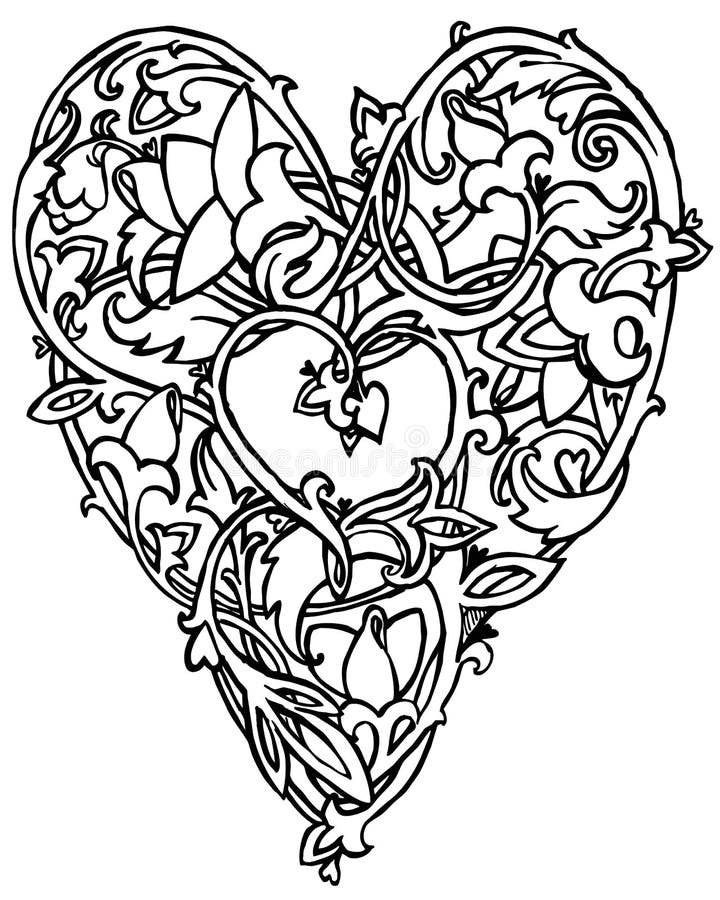 Decorative Heart and Flower Ornament. Graphic Illustration Love Heart ...