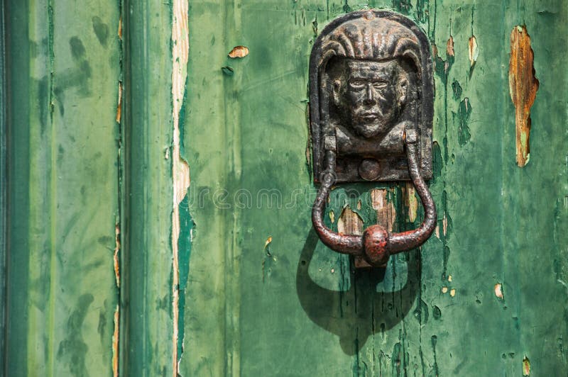 Decorative Human Head Door Knob. Brass Door Knocker Stock Image Image