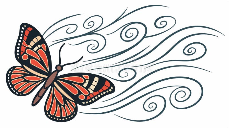 Decorative butterfly with abstract swirling lines illustration vector design Generative AI stock illustration