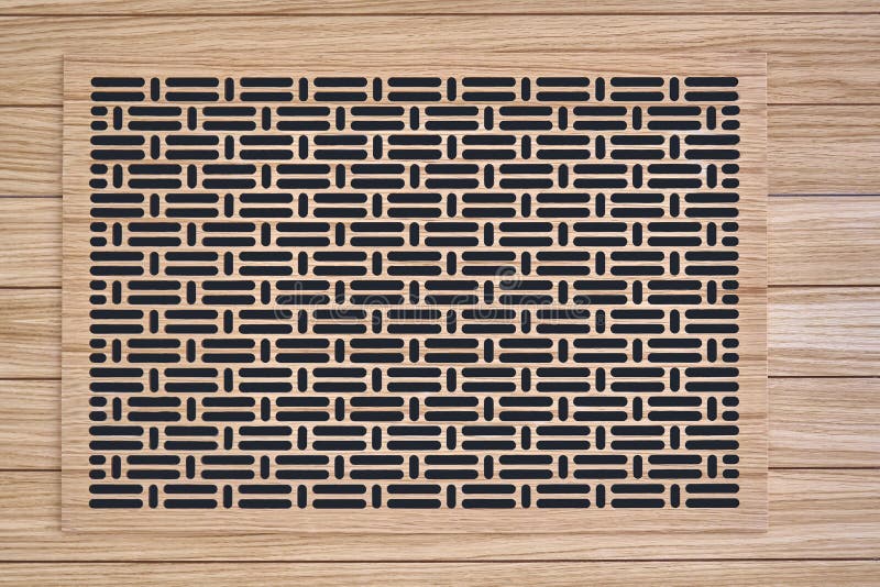 Decorative Lattice. Wooden Vent Cover in Wooden Slats Ceiling Stock