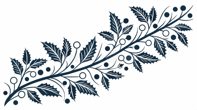 Decorative leafy branch horizontal border vector design Generative AI stock illustration