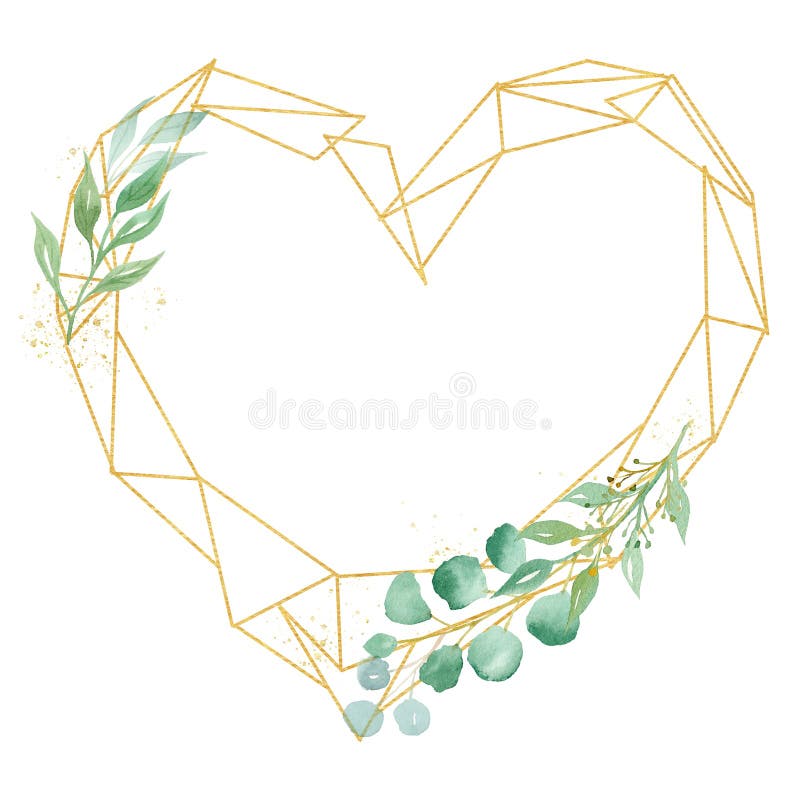 Decorative low poly heart frame watercolor raster illustration