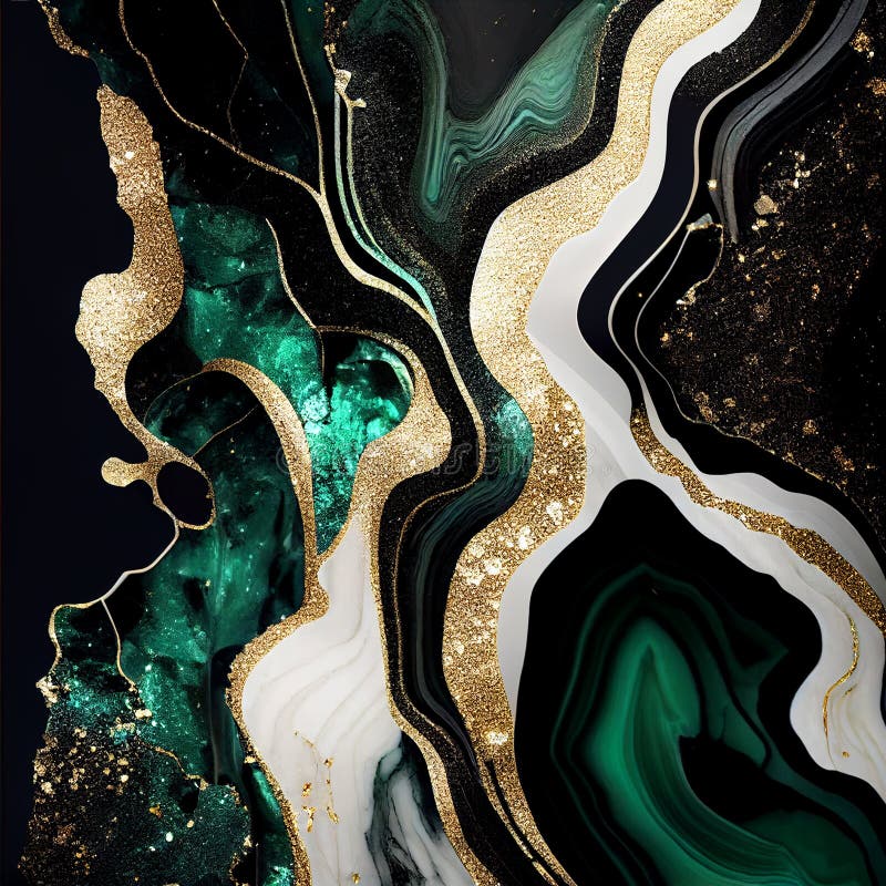 Decorative Marbling Stone Surface with Green, Agate White and Gold