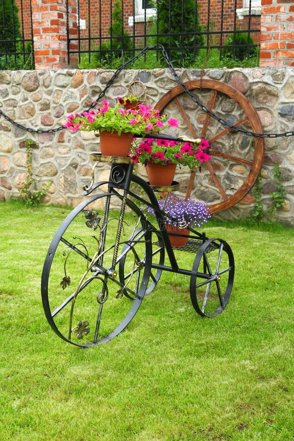 Decorative Metal Bicycle with Flowers Stock Photo Image of decoration