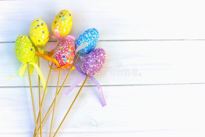 Decorative multicolored easter eggs on a white background, the royalty free stock image