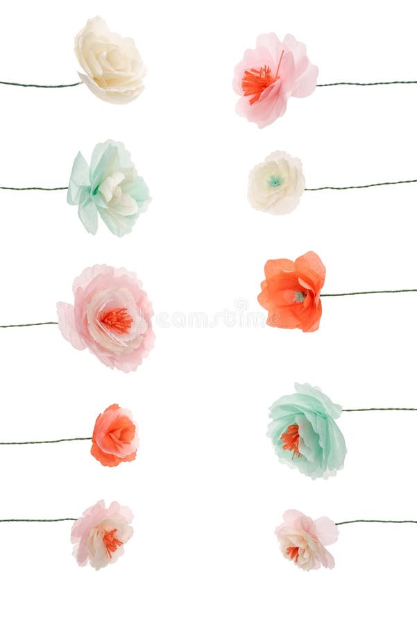 Decorative multicolored papercraft flowers arranged royalty free stock photo