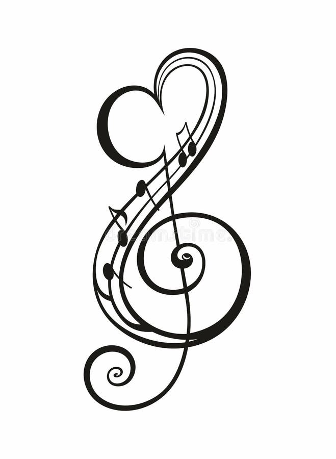 Decorative Musical Symbol Note with Heart Background  Music   Vector Design. Stock Vector - Illustration of emotion, line:  230912229